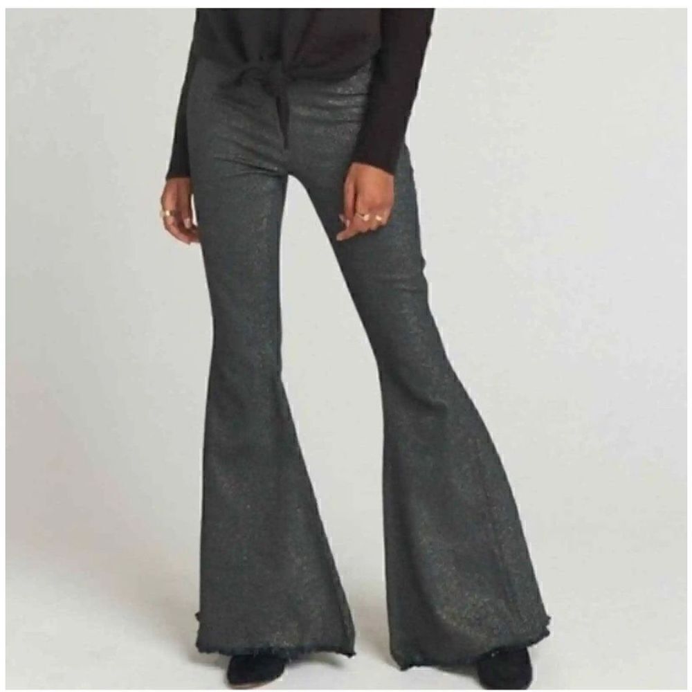 Mumu Blue Women's High Waist Elastic Waist Metallic Gray Bell Bottom Pants Sz S